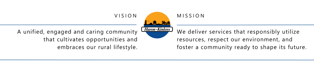 Huron Kinloss Banner which includes the Vision statement, the Huron-Kinloss Logo and the Mission Statement